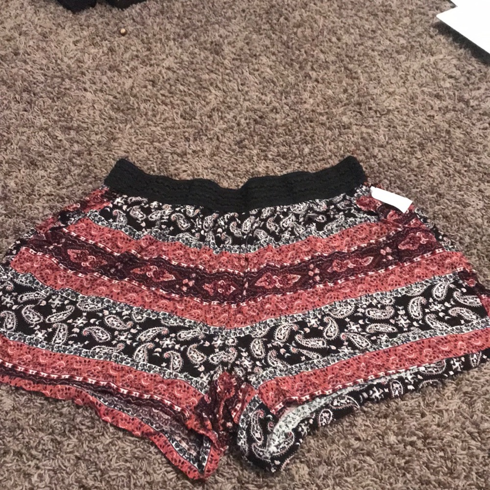 Red and black paisley shorts
